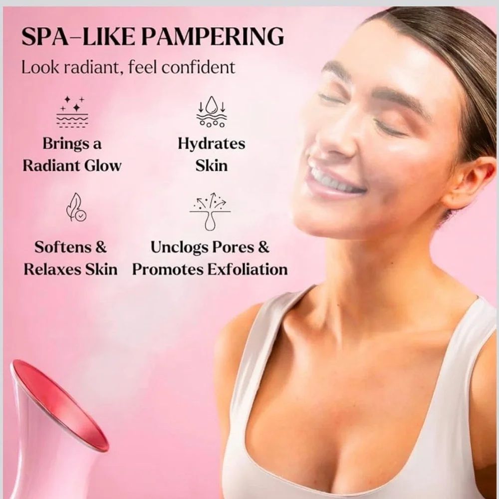 WOMANS SKIN CARE ROUTINE Pink Facial Steamer with Headband NEW